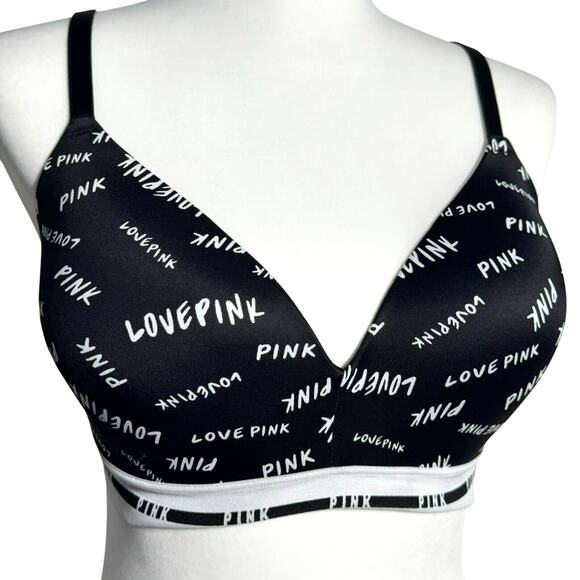 VICTORIA'S SECRET 36D Black Love Pink Wear Everywhere Wireless Lined Push Up Bra - Picture 1 of 9